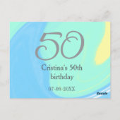 青緑灰色 50歳の誕生日 名前 日付 レトロ ポストカード (裏面)