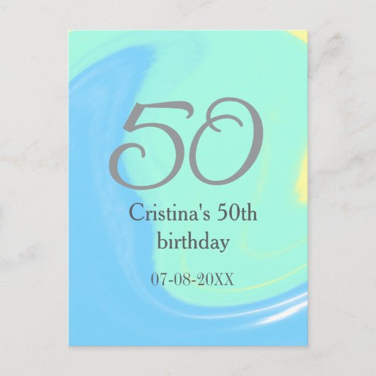 青緑灰色 50歳の誕生日 名前 日付 レトロ ポストカード (正面)