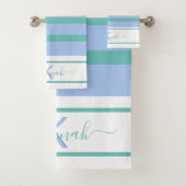 青緑白のストライプモノグラム バスタオルセット (インサイチュ)