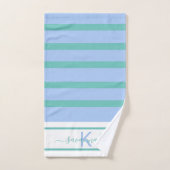 青緑白のストライプモノグラム バスタオルセット (ハンドタオル)