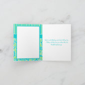 青緑白ストライプのダマスク感謝カード サンキューカード (内部)