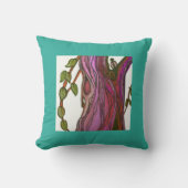 青緑絵画熱帯産の木と鳥 クッション (正面)