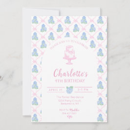 青緑色のアジサイとピンクのボウトレリス 招待状