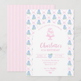 青緑色のアジサイとピンクのボウトレリス 招待状