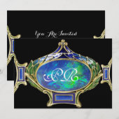 青緑色のオパール、アール・ヌーヴォー ゴールドのジュエリー モノグラム 招待状 (正面/裏面)