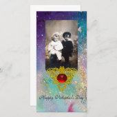 青緑色のケルトハート、ティール（緑がかった色）、金ゴールドきらめき シーズンカード (正面/裏面)