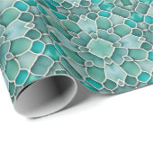 青緑色のシーガラスの小石モザイクパターン ラッピングペーパー (ロールコーナー)