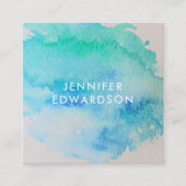 青緑色のティール（緑がかった色）水色（ばちゃばちゃ）跳ねるスプラッシュ スクエア名刺 (正面)