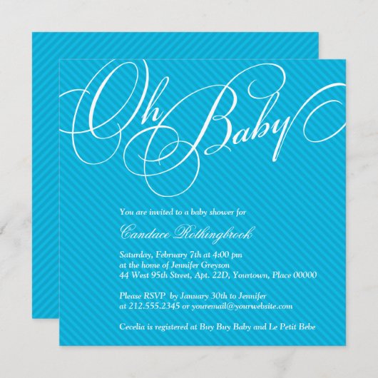 青緑色のベビーシャワーの招待状の原稿の対角線 招待状 (正面/裏面)