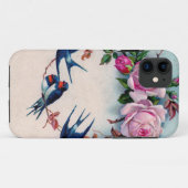 青緑色のヴィンテージのつばめそしてバラ Case-Mate iPhoneケース (裏面(横))