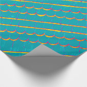 青緑色の対角線のストライプなパターン ラッピングペーパー (角)