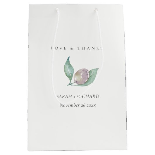 青緑色の水色の紅葉オリーブ結婚ズ ミディアムペーパーバッグ (正面)