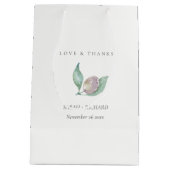 青緑色の水色の紅葉オリーブ結婚ズ ミディアムペーパーバッグ (裏面)