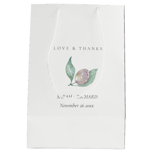 青緑色の水色の紅葉オリーブ結婚ズ ミディアムペーパーバッグ (裏面)