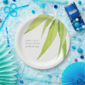 青緑色の水色の葉オリーブモノグラム ペーパープレート (パーティー)