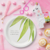 青緑色の水色の葉オリーブモノグラム ペーパープレート (パーティー)