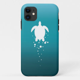 青緑色の海に対するウミガメ及び泡 iPhone 11 ケース