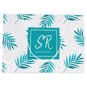 青緑色の熱帯葉模様 ラージペーパーバッグ (裏面)