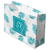 青緑色の熱帯葉模様 ラージペーパーバッグ (正面アングル)