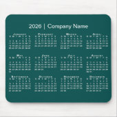 青緑色の背景に会社名が入ったシンプルな2026年カレンダー マウスパッド (正面)