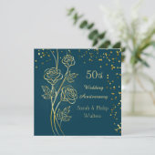 青緑色の背景に金色のバラと紙吹雪、50周年祝賀 招待状 (スタンド正面)