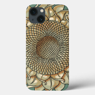 青緑色の背景のヒマワリの開花 iPhone 13ケース