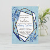 青緑色の花の彫刻にテクスチャ加工された背景 招待状 (スタンド正面)