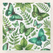 青緑色の蝶 ガラスコースター (正面)