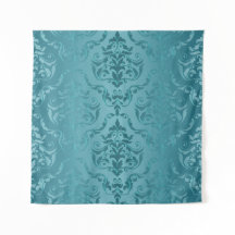 青緑色の青緑のヴィンテージのダマスク織のプリントの壁のタペストリー