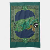 青緑色フクロウ キッチンタオル (縦)