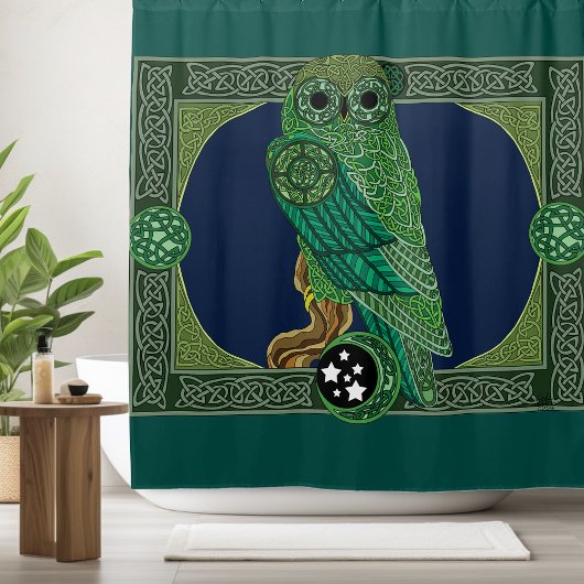 青緑色フクロウ シャワーカーテン