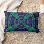 青緑色ラジアルプレイド ランバークッション (ブランケット)