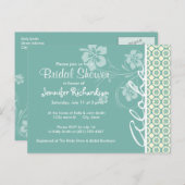 青緑色及びクリーム色の花柄; アロハ インビテーションポストカード (正面/裏面)