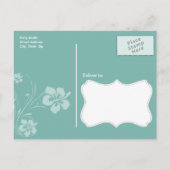 青緑色及びクリーム色の花柄; アロハ インビテーションポストカード (裏面)