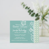 青緑色及びクリーム色の花柄; アロハ インビテーションポストカード (スタンド正面)