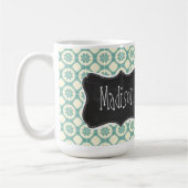 青緑色及びクリーム色の花柄; ヴィンテージの黒板 コーヒーマグカップ (左)