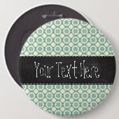 青緑色及びクリーム色の花柄; ヴィンテージの黒板 缶バッジ (正面&裏面)