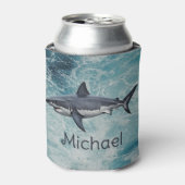 青緑色海サメパーソナライズされた魚 缶クーラー (缶正面)