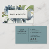 青緑色金ゴールドエレガントフローラ水色 名刺 (正面/裏面)