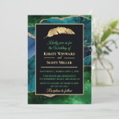 青緑金グリッターアゲートの結婚式 招待状 (スタンド正面)