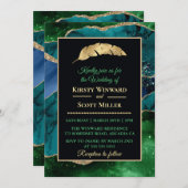 青緑金グリッターアゲートの結婚式 招待状 (正面/裏面)