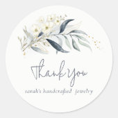 青緑金葉のボタニカル フラワーの感謝 ラウンドシール (正面)