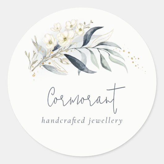 青緑金葉の植物花束 ラウンドシール (正面)