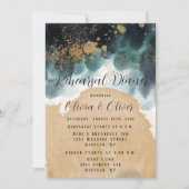 青緑金 水彩 アゲート リハーサル ディナー 招待状 (正面)
