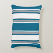 青緑、ティール（緑がかった色）、グレー、白ストライプ色 アクセントクッション (裏面(縦))
