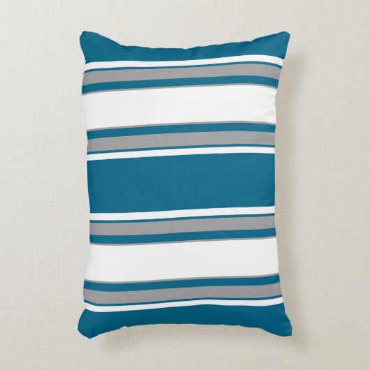 青緑、ティール（緑がかった色）、グレー、白ストライプ色 アクセントクッション (正面(垂直))