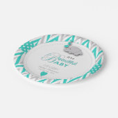 青緑、白い灰色象のベビーシャワー ペーパープレート (アングル)