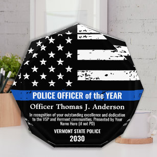 青線の細い年の警察官 表彰盾