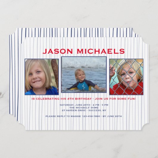 青線フォト招待状 招待状 (正面/裏面)