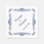 青縁どパーソナライズされた結婚の スタンダードカクテルナプキン (正面)
